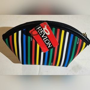 NWT Revlon Vintage colorful pinstriped 1993  supermodel make up bag,